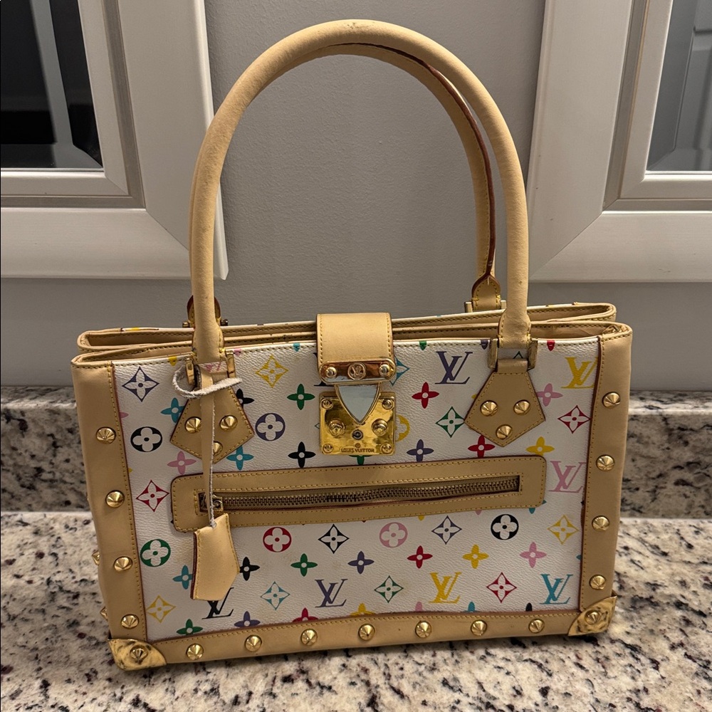 Multicolor Studed Designer Monogram Handbag White… - image 1